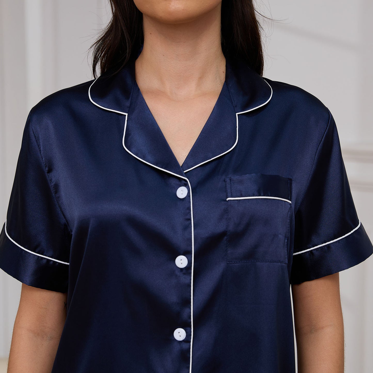 Women Pajamas Set 2PC Silk Satin Lapel Sleepwear Short Sleeve Tops And Shorts Soft Button Down Women Loungewear Nightwear