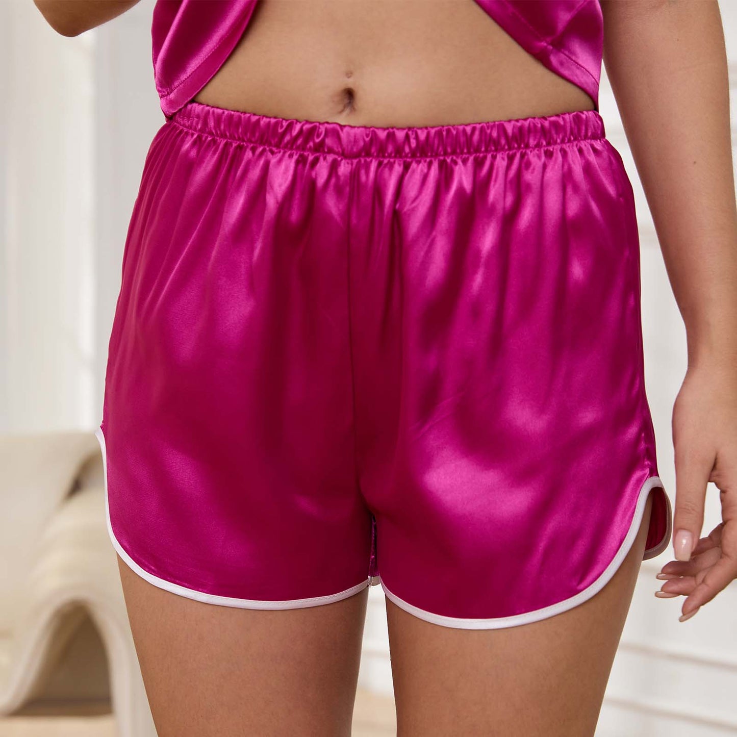 Women Pajamas Set 2PC Silk Satin Lapel Sleepwear Short Sleeve Tops And Shorts Soft Button Down Women Loungewear Nightwear