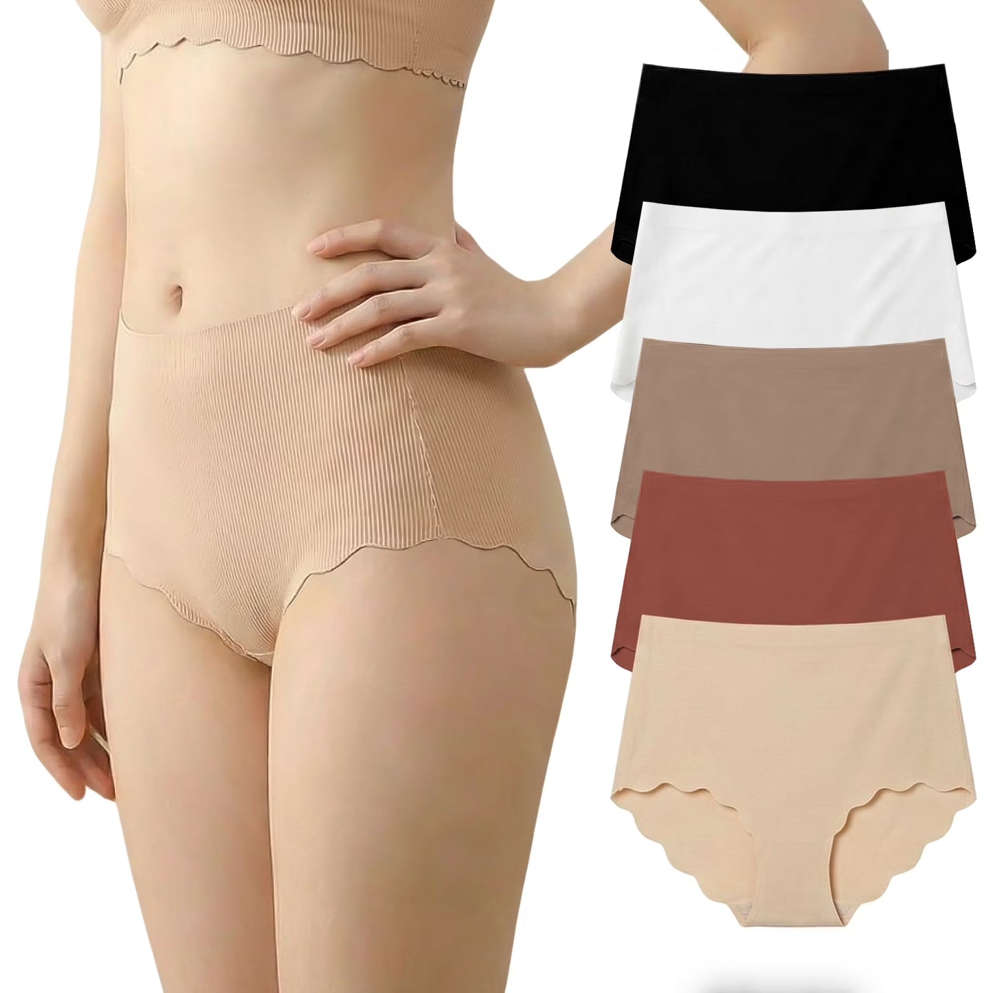Seamless Underwear High Waisted No Show Briefs Soft Stretch Women’s Panties,5 Pack