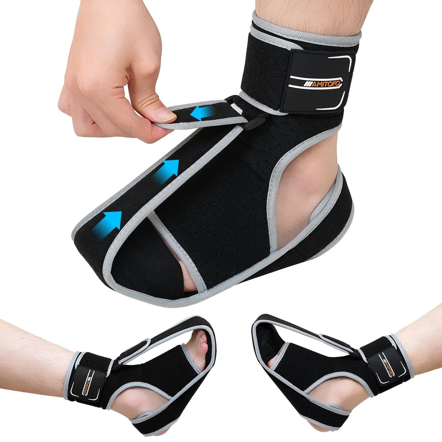 Plantar Fasciitis Night Splint for Men and Women,Dual Wear Open-Toe & Closed-Toe Design,Adjustable Orthotic Support Brace with Memory Foam,Breathable & Skin-Friendly for Pain Relief