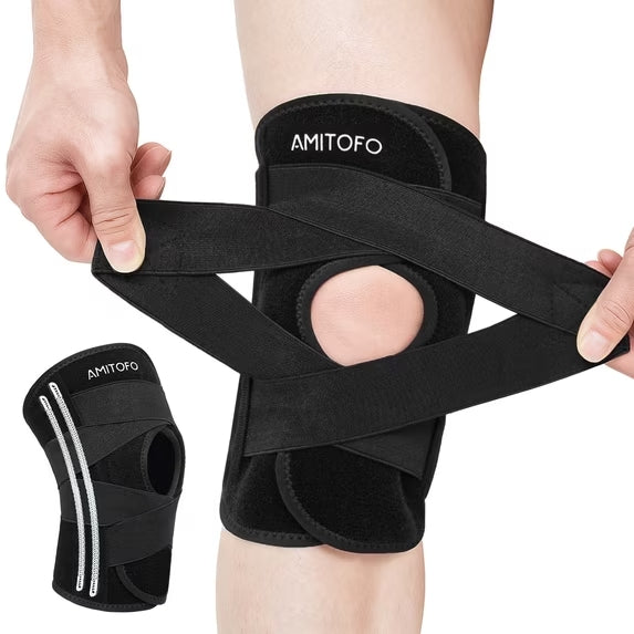 Knee Brace with Side Stabilizers for Women & Men, Adjustable Knee Sleeves and Supports with Silicone Anti-Slip Strips for Meniscus Tear, Arthritis and Joint Pain