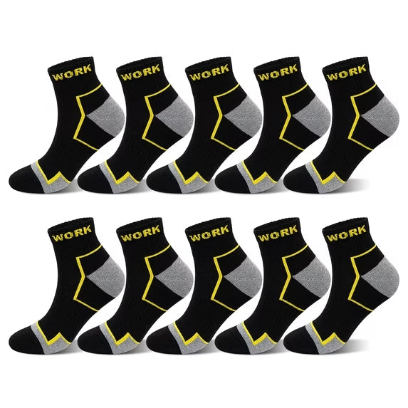 Mens Work Socks:10 Pairs Moisture Wicking Athletic Ankle Socks, Lightweight Cushioned Breathable Work Running Socks