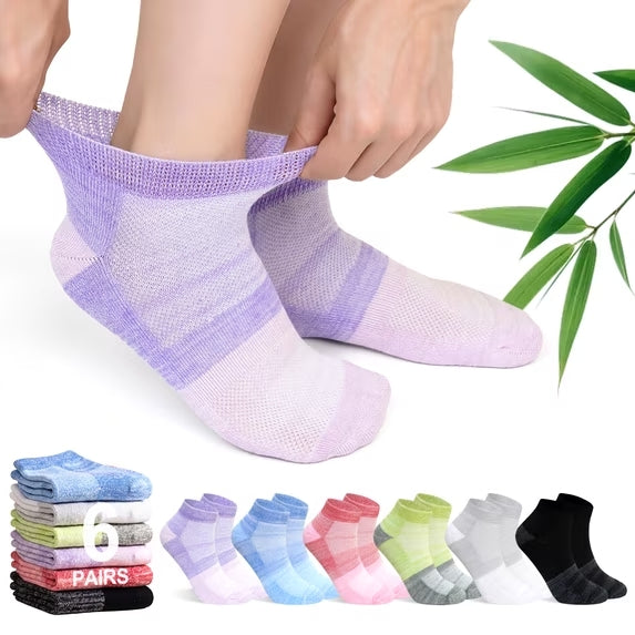 Bamboo Viscose Diabetic Ankle Socks: Wide Calf Diabetic Socks with Seamless Toe - 6 Pairs Non Binding Neuropathy Socks for Women Men