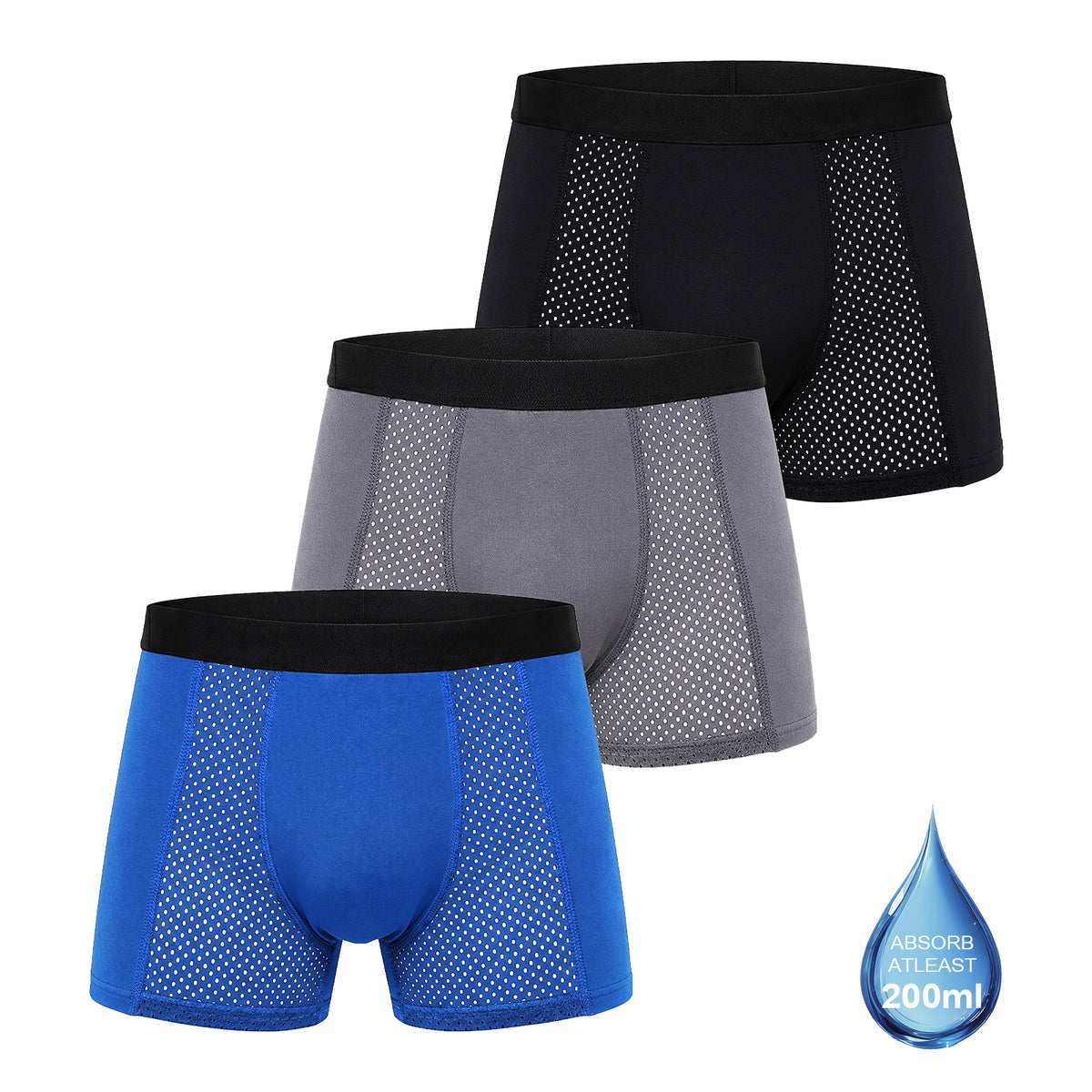 Men's Washable Incontinence Underwear, 3 Pack Reusable Leakproof Absorbent Briefs for Men, Cotton Blend