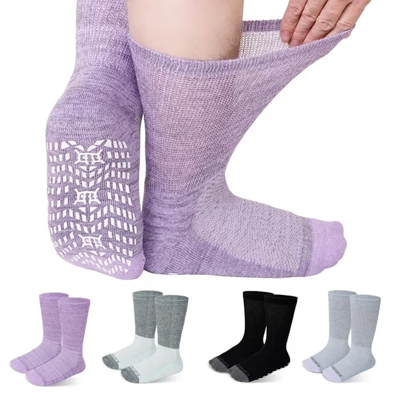 Anti-Slip Gripper Diabetic Socks for Men and Women, UNEEI 4 Pairs Non-Binding Nonslip Socks with Comfort, Ideal for Elderly & Diabetes Foot Care