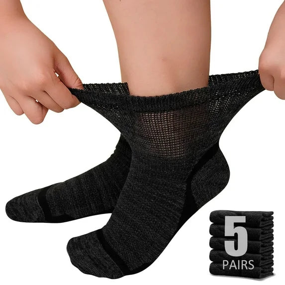 Bamboo Viscose Diabetic Socks,5 Pairs Wide Calf Socks for Men Women,Non Binding Diabetic Neuropathy Socks with Seamless Toe,Size 9-11