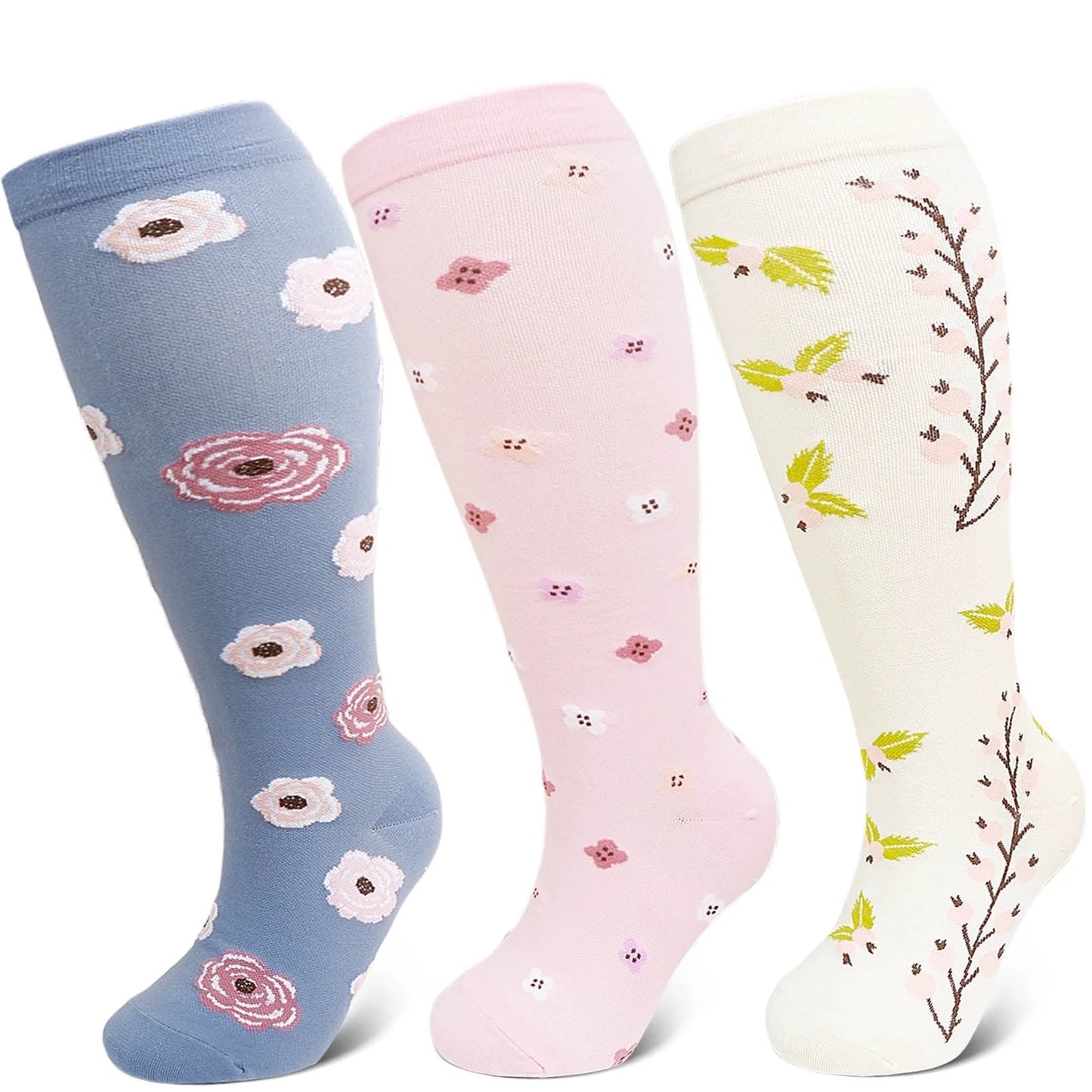 3 Pairs Wide Calf Compression Socks for Women and Men,Plus Size Knee High Support Stockings for Circulation,Nurses,Travel and Daily Wear