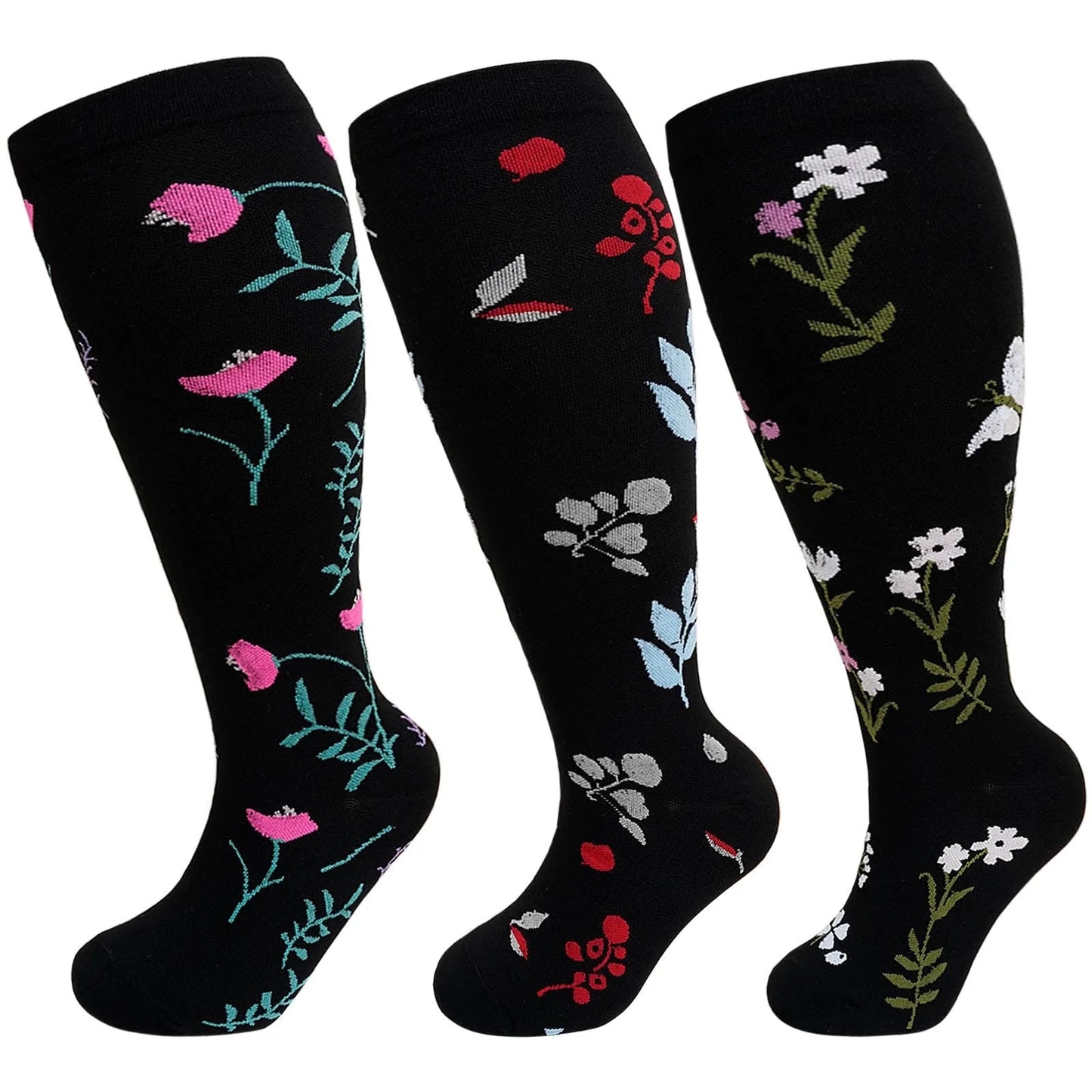 3 Pairs Wide Calf Compression Socks for Women and Men,Plus Size Knee High Support Stockings for Circulation,Nurses,Travel and Daily Wear
