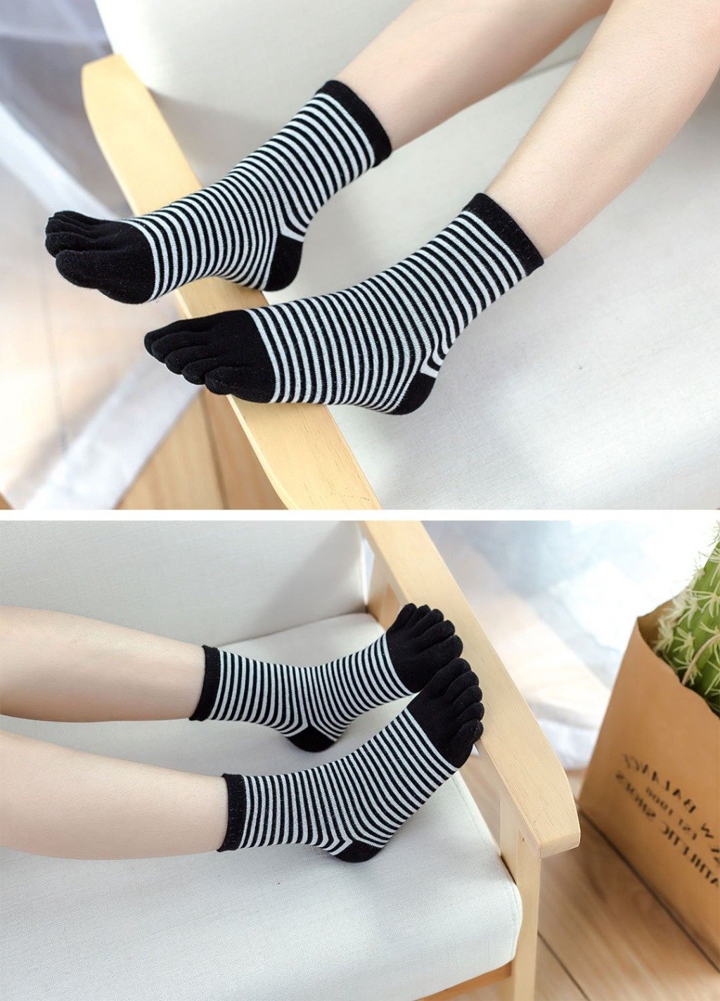 black 5 finger crew socks for women