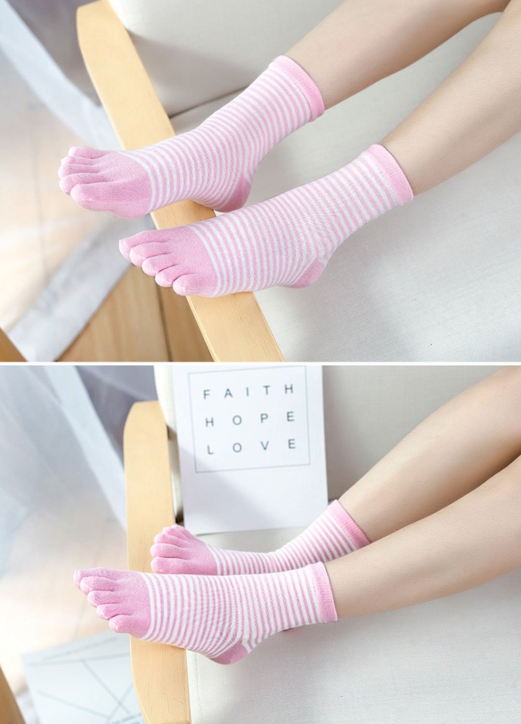 pink cute stripes crew socks for women