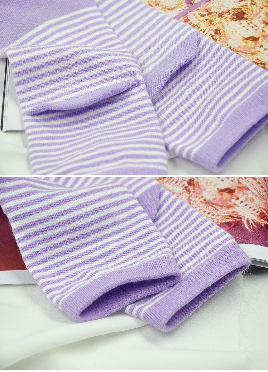 purple stripes crew socks for women