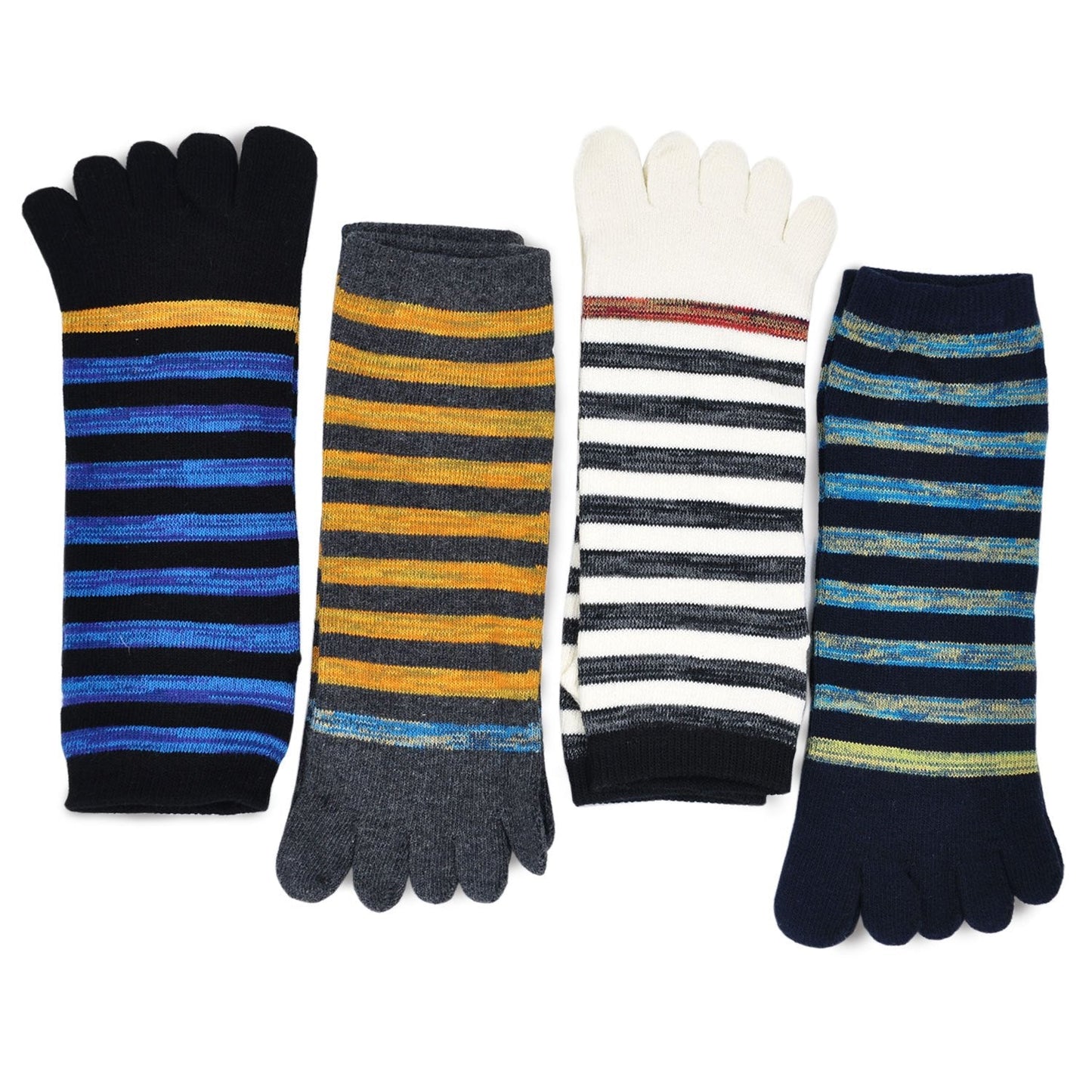 4 pairs striped 5 finger athletic socks for men