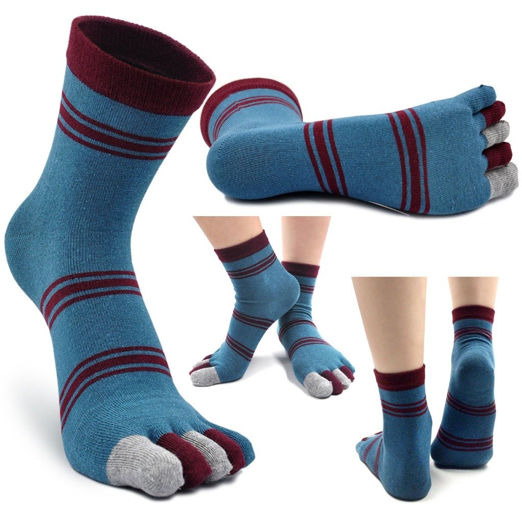 blue 5 finger crew socks