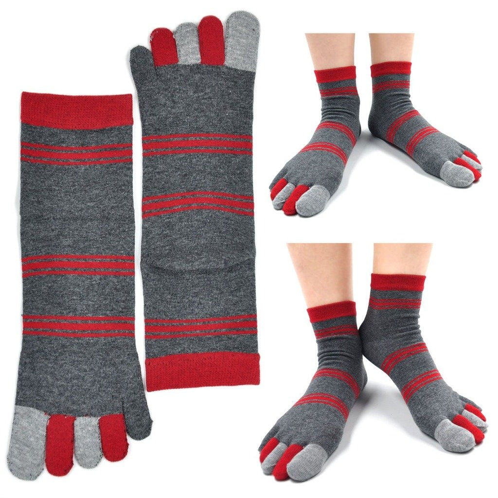 grey and red 5 finger socks for men