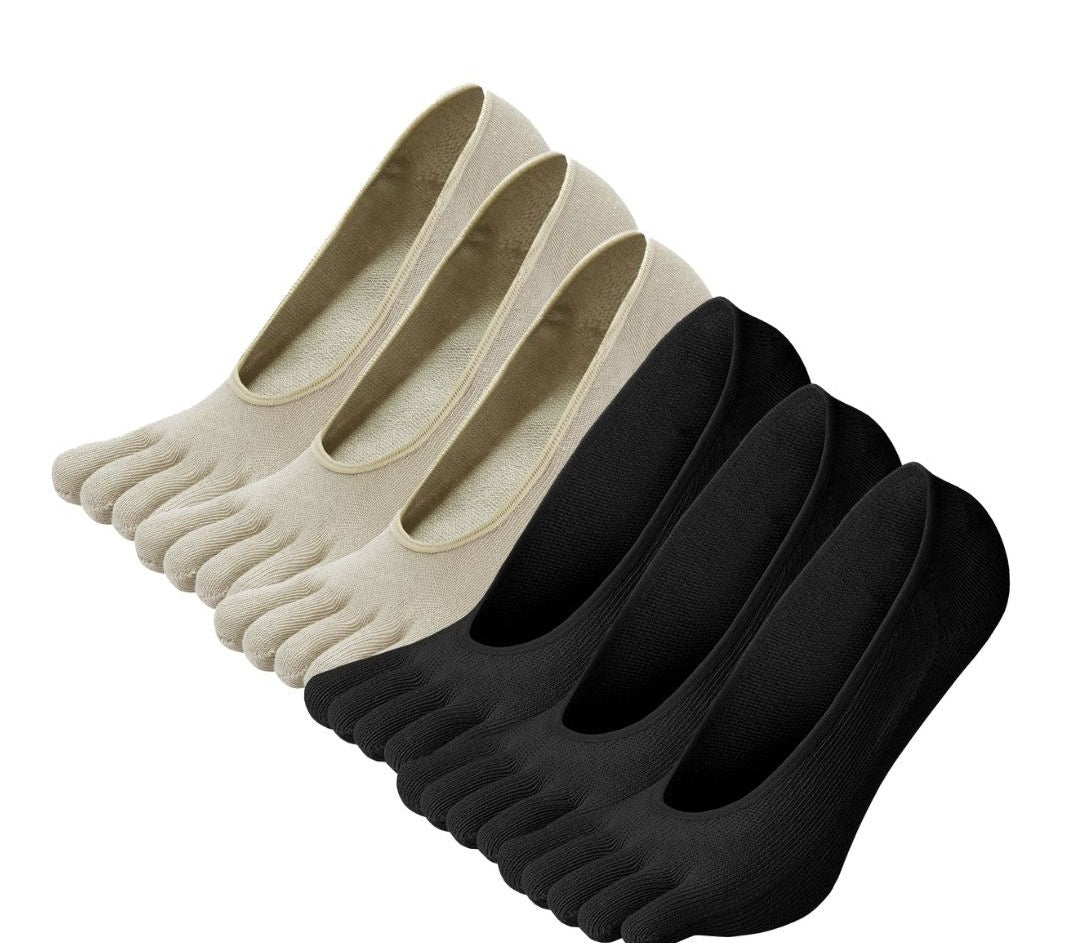 ZAKASA Classic Plain Design 5 Finger No show Socks for Women, 6 Pairs