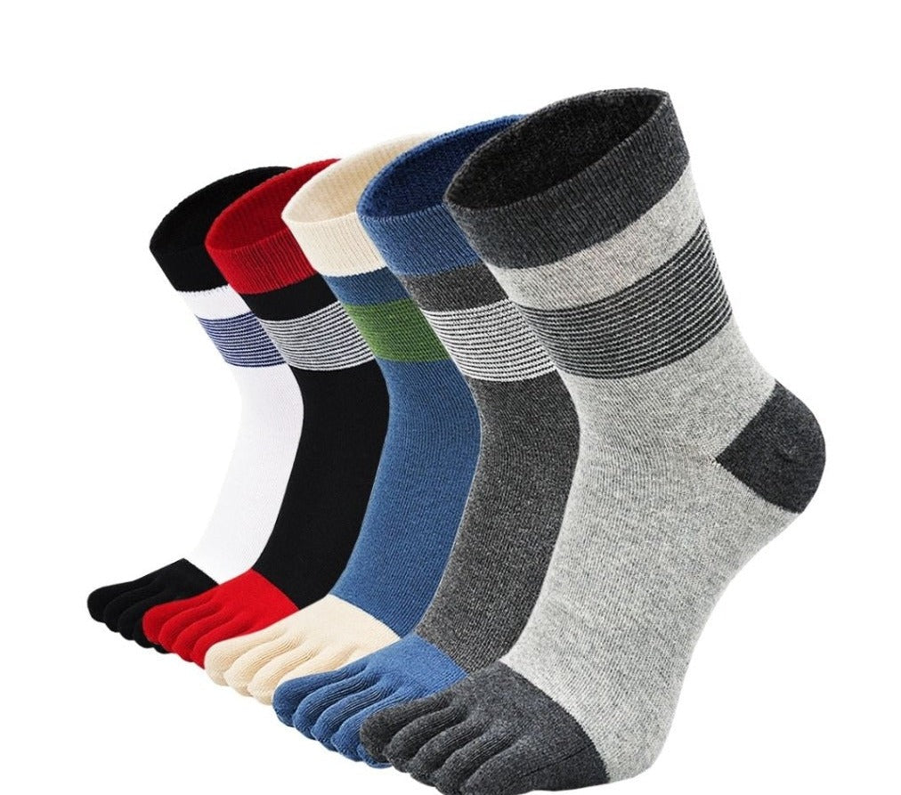 ZAKASA Classic Design Athletic Crew 5 Finger Socks for Men, 5 Pairs