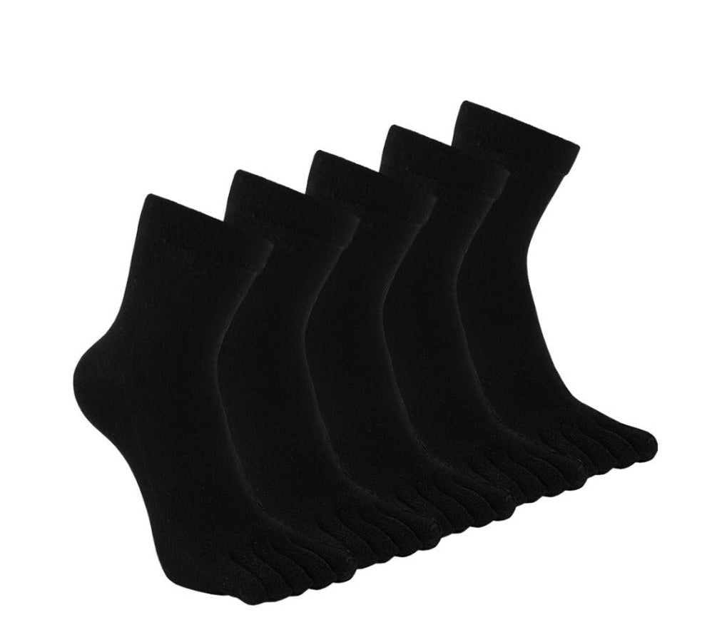 ZAKASA Plain Black 5 Finger Crew Socks for Men, 5 Pairs