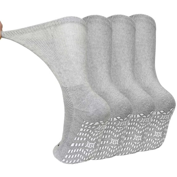 Anti-Slip Gripper Diabetic Socks for Men and Women, UNEEI 4 Pairs Non-Binding Nonslip Socks with Comfort, Ideal for Elderly & Diabetes Foot Care