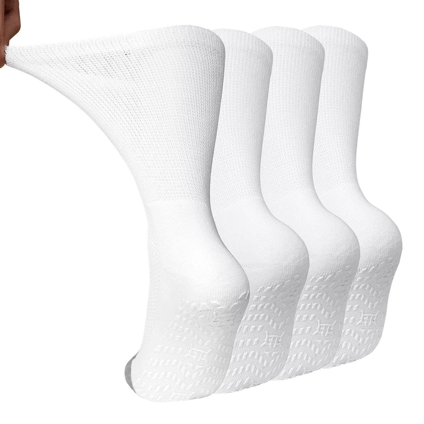 Anti-Slip Gripper Diabetic Socks for Men and Women, UNEEI 4 Pairs Non-Binding Nonslip Socks with Comfort, Ideal for Elderly & Diabetes Foot Care