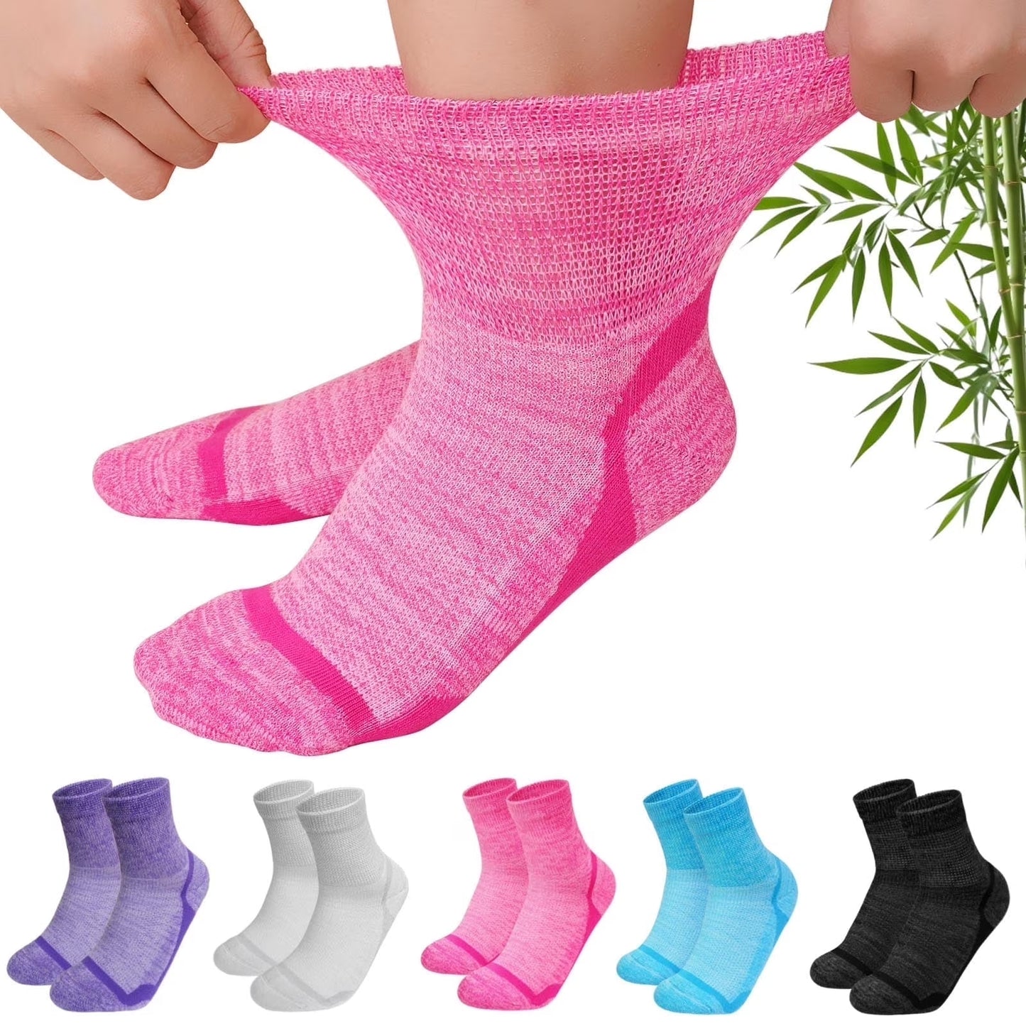 Bamboo Viscose Diabetic Socks,5 Pairs Wide Calf Socks for Men Women,Non Binding Diabetic Neuropathy Socks with Seamless Toe,Size 9-11