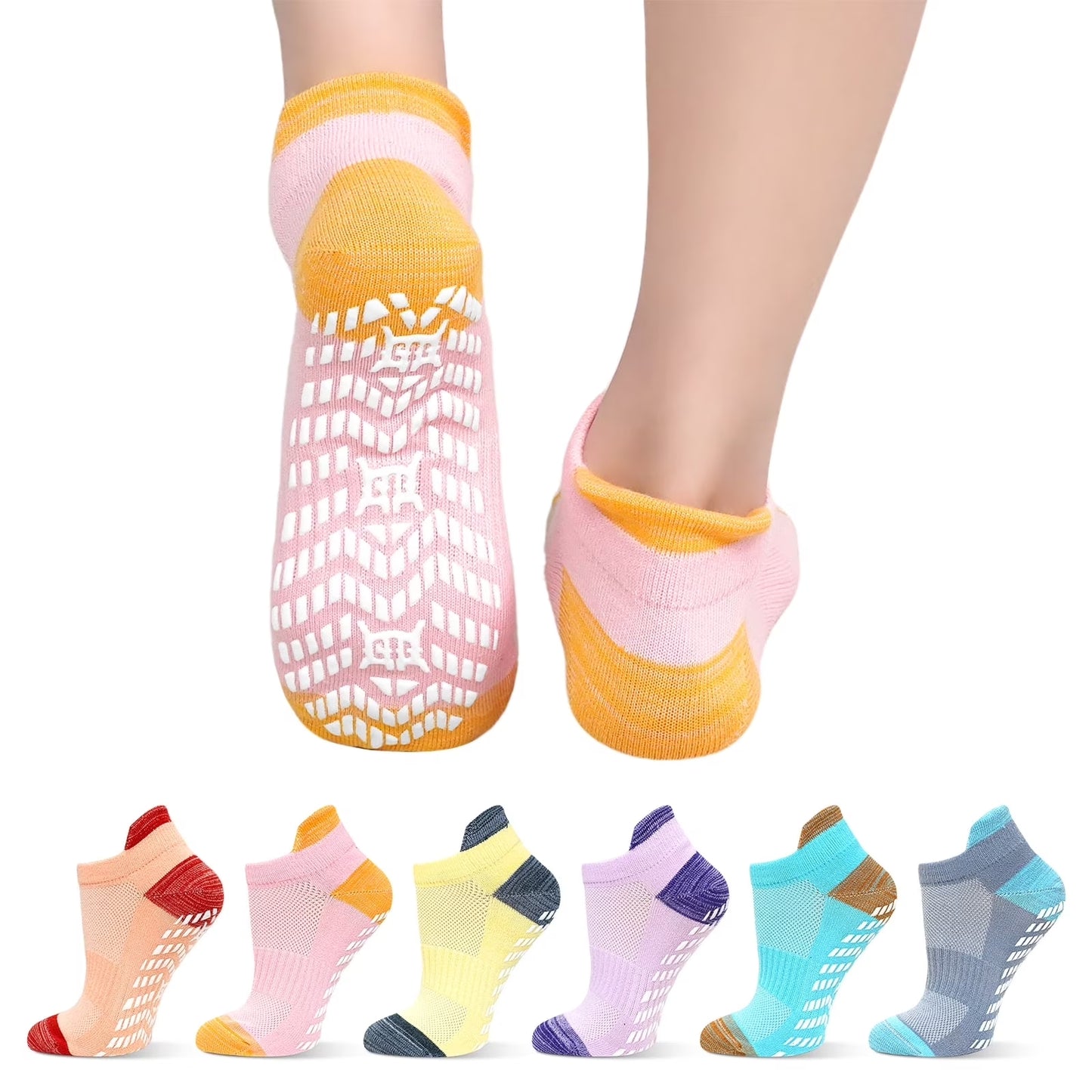 Non-Slip Grip Socks for Women Men, 6 Pair Cotton Non Slip Socks for Yoga, Pilates, Ballet, Hospital, Anti-Skid, Breathable