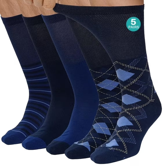 Diabetic Socks for Men & Women , 5 Pairs Seamless Knee High Socks with Non Binding, Wide Top & Loose Fit Comfort for Swollen Feet
