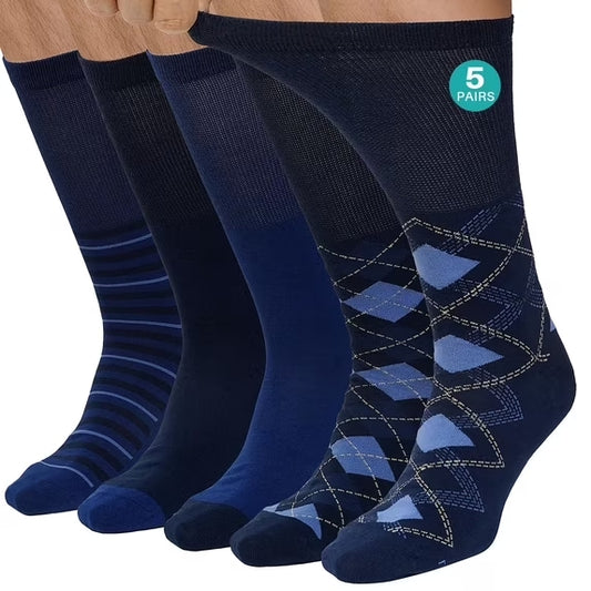 Diabetic Socks for Men & Women , 5 Pairs Seamless Knee High Socks with Non Binding, Wide Top & Loose Fit Comfort for Swollen Feet