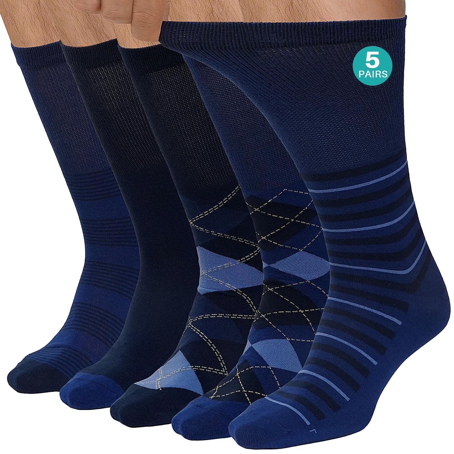 Diabetic Socks for Men & Women , 5 Pairs Seamless Knee High Socks with Non Binding, Wide Top & Loose Fit Comfort for Swollen Feet