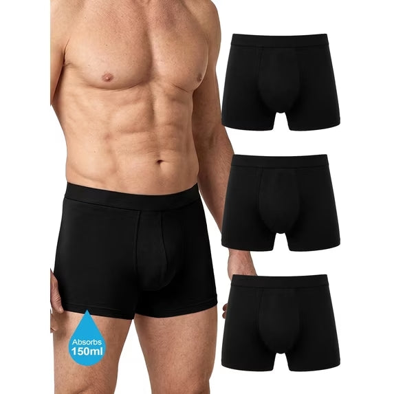 Washable Incontinence Underwear for Men, 150ml Absorbent Leakproof Cotton Boxer Briefs, Reusable Mid-Rise Comfort Fit, Reliable Protection for Daily & Overnight Wear