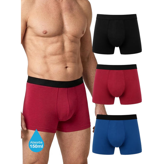 Washable Incontinence Underwear for Men, 150ml Absorbent Leakproof Cotton Boxer Briefs, Reusable Mid-Rise Comfort Fit, Reliable Protection for Daily & Overnight Wear