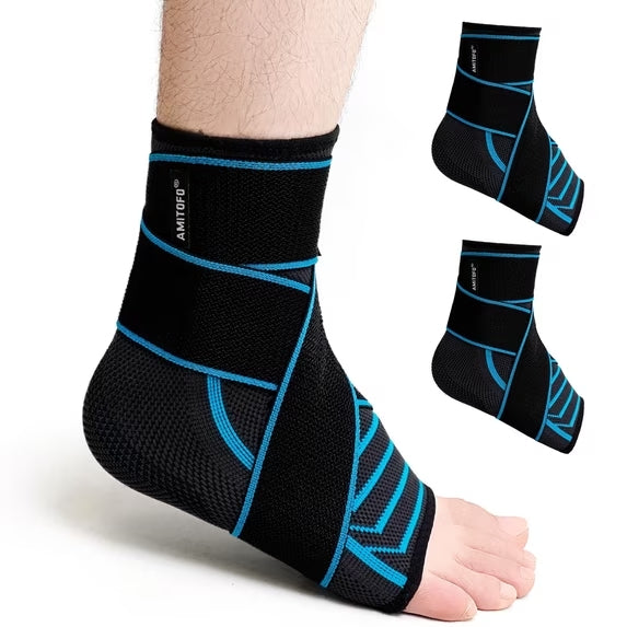Ankle Support Wrap Compression Sleeve For Sprained Ankle - Foot Brace For Injured Foot For Women Men With Adjustable Bandage For Plantar Fasciitis Relief