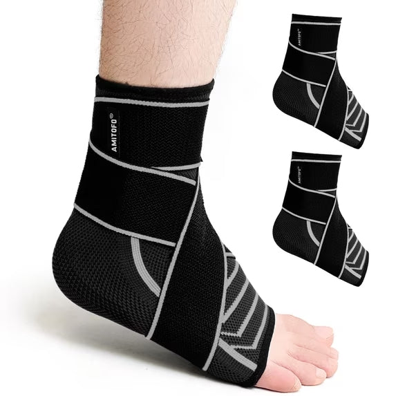 Ankle Support Wrap Compression Sleeve For Sprained Ankle - Foot Brace For Injured Foot For Women Men With Adjustable Bandage For Plantar Fasciitis Relief