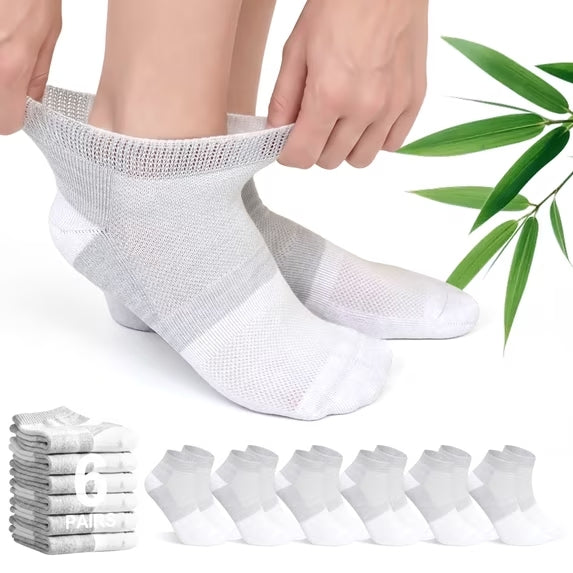 Bamboo Viscose Diabetic Ankle Socks: Wide Calf Diabetic Socks with Seamless Toe - 6 Pairs Non Binding Neuropathy Socks for Women Men