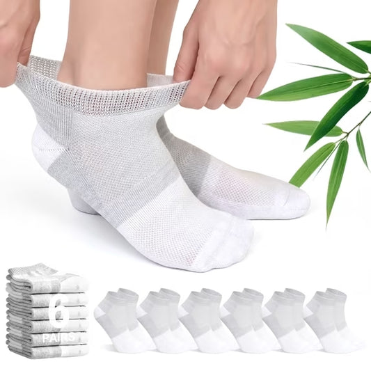 Bamboo Viscose Diabetic Ankle Socks: Wide Calf Diabetic Socks with Seamless Toe - 6 Pairs Non Binding Neuropathy Socks for Women Men