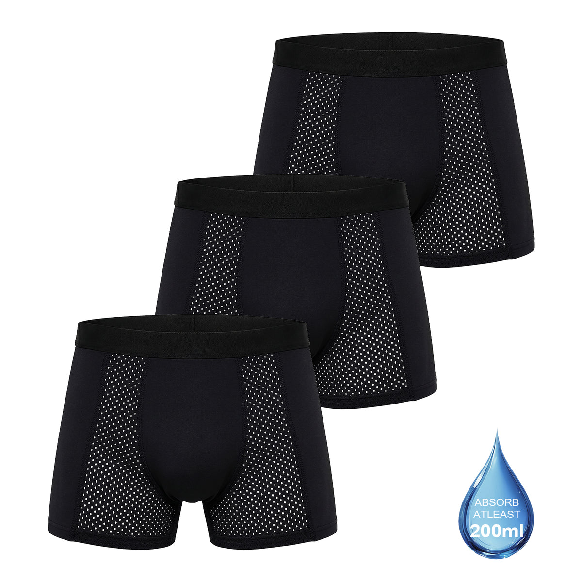 Men's Washable Incontinence Underwear, 3 Pack Reusable Leakproof Absorbent Briefs for Men, Cotton Blend