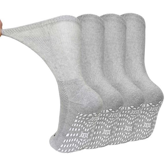 Anti-Slip Gripper Diabetic Socks for Men and Women, UNEEI 4 Pairs Non-Binding Nonslip Socks with Comfort, Ideal for Elderly & Diabetes Foot Care