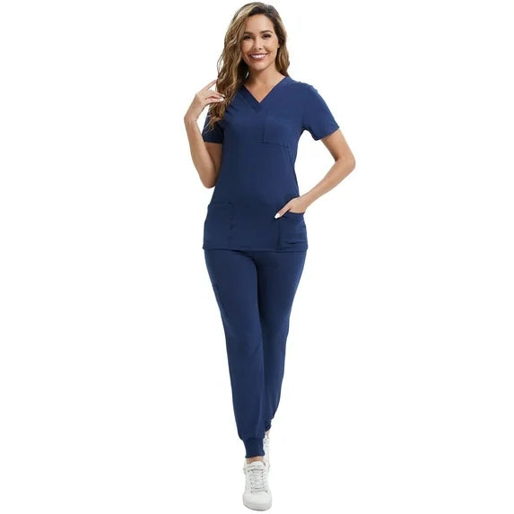 Stretch Scrubs for Women Set, Medical Nursing Tops And Scrubs Jogger Pants,6 Pockets Modern womens scrub sets