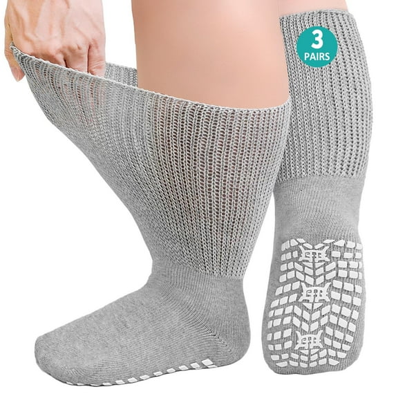 3 Pairs Cotton Diabetic Socks for Men and Women, Extra Wide Calf Socks for Swollen Feet, Comfortable & Non-Binding Fit Crew Socks, Size 13-15