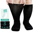 3 Pairs Cotton Diabetic Socks for Men and Women, Extra Wide Calf Socks for Swollen Feet, Comfortable & Non-Binding Fit Crew Socks, Size 13-15