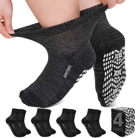 Non-Slip Bamboo Viscose Diabetic Socks for Men and Women, 4 Pair Extra Wide Calf Gripper Socks, Seamless Toe for Ultimate Comfort