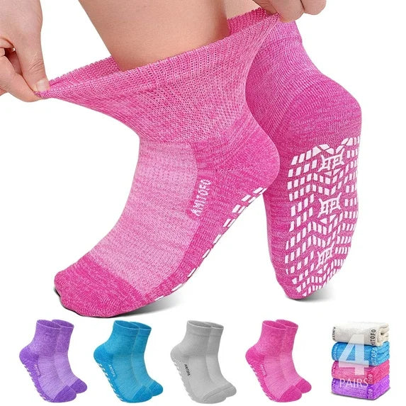 Non-Slip Bamboo Viscose Diabetic Socks for Men and Women, 4 Pair Extra Wide Calf Gripper Socks, Seamless Toe for Ultimate Comfort