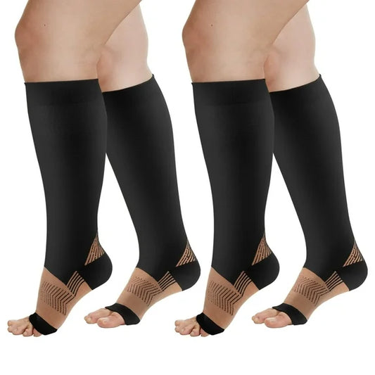 Open Toe Compression Socks for Women Men,Plus Size Compression Socks for Women Wide Calf,3 Pairs Knee-High Compression Stocking for Circulation Recovery
