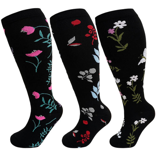 3 Pairs Wide Calf Compression Socks for Women and Men,Plus Size Knee High Support Stockings for Circulation,Nurses,Travel and Daily Wear
