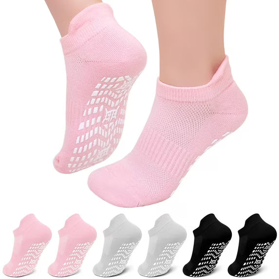 Non-Slip Grip Socks for Women Men, 6 Pair Cotton Non Slip Socks for Yoga, Pilates, Ballet, Hospital, Anti-Skid, Breathable