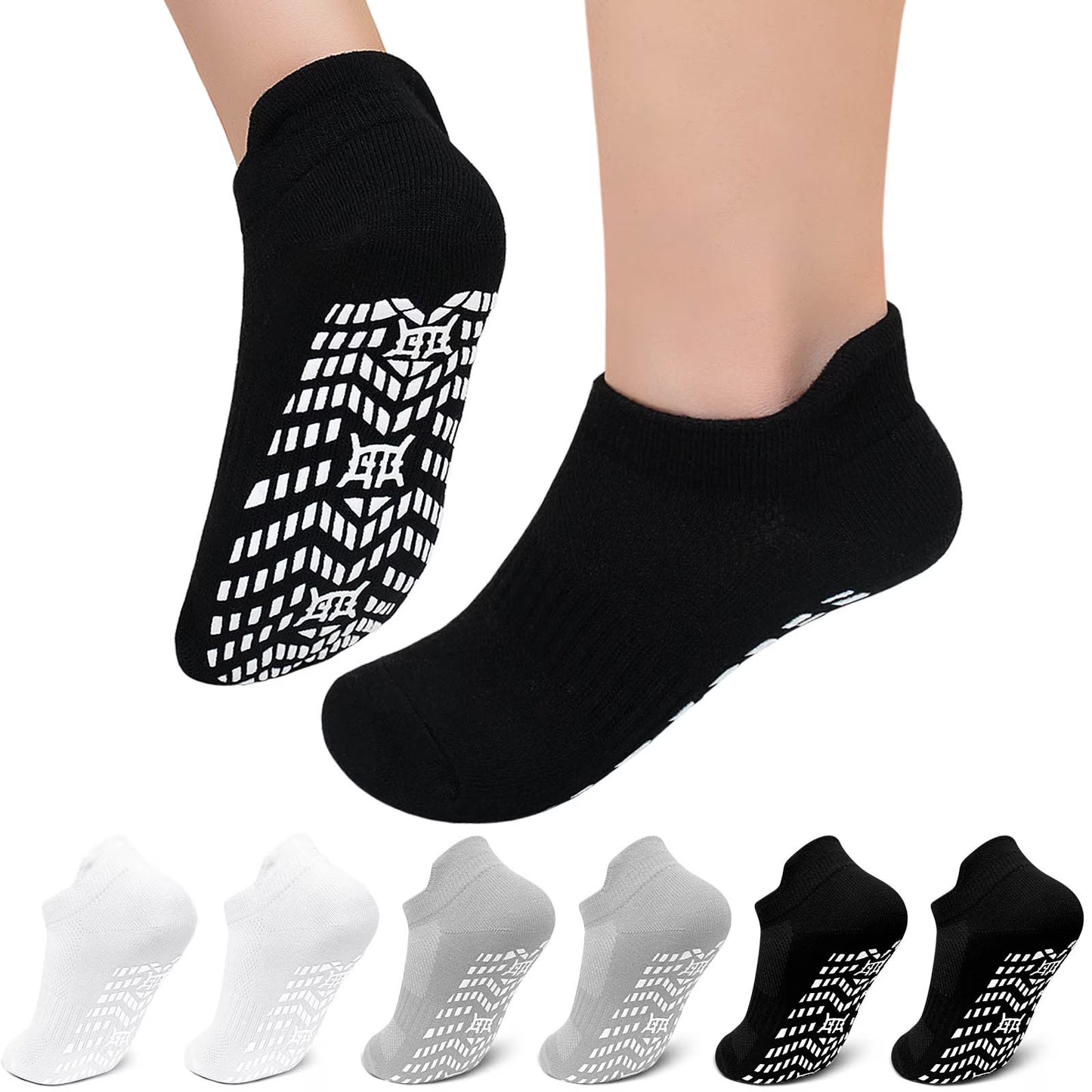 Non-Slip Grip Socks for Women Men, 6 Pair Cotton Non Slip Socks for Yoga, Pilates, Ballet, Hospital, Anti-Skid, Breathable