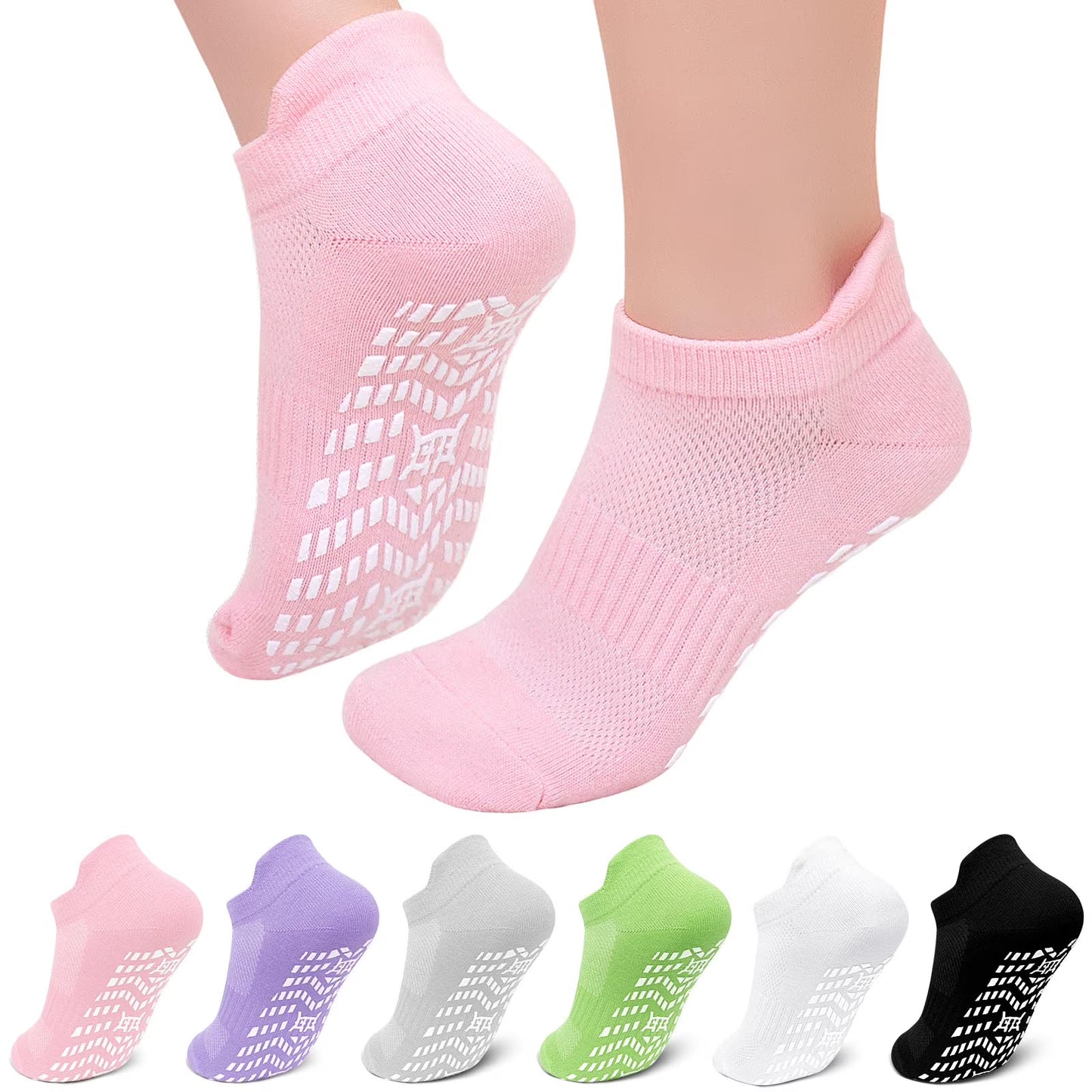 Non-Slip Grip Socks for Women Men, 6 Pair Cotton Non Slip Socks for Yoga, Pilates, Ballet, Hospital, Anti-Skid, Breathable
