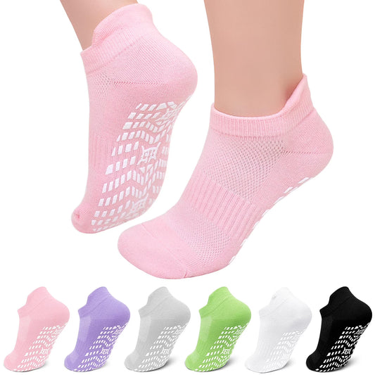 Non-Slip Grip Socks for Women Men, 6 Pair Cotton Non Slip Socks for Yoga, Pilates, Ballet, Hospital, Anti-Skid, Breathable