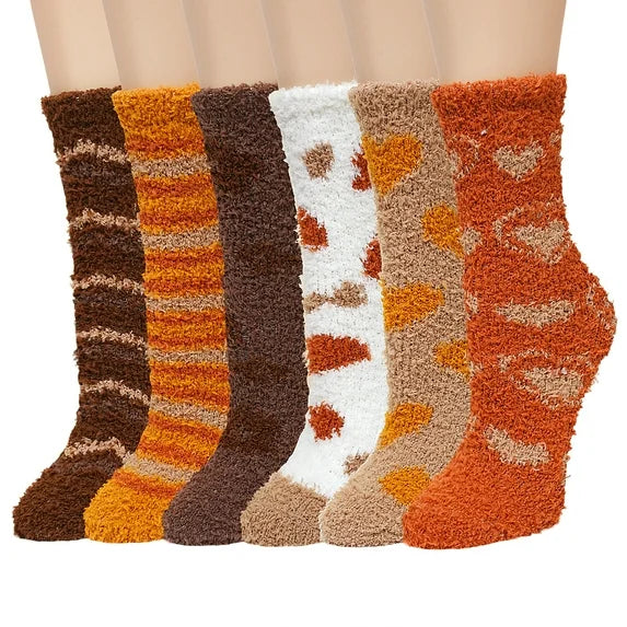 Fuzzy Socks for Women, Cozy Fluffy Winter Warm Slipper Socks , 6 Pair Colorful Fluffy Socks for Home Sleeping