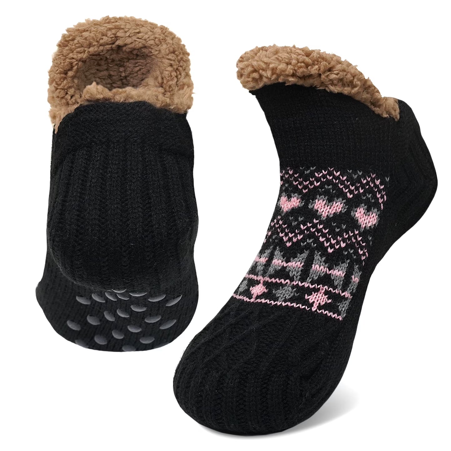 Fuzzy Slipper Socks with Non-Slip Grips, Cozy Plush Warm Winter House Socks, Fluffy Thick Indoor Sleep Socks Gift for Ladies