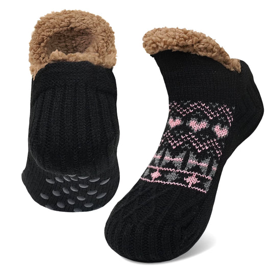Fuzzy Slipper Socks with Non-Slip Grips, Cozy Plush Warm Winter House Socks, Fluffy Thick Indoor Sleep Socks Gift for Ladies
